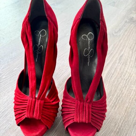 Jessica Simpson Red suede heels - Picture 5 of 10
